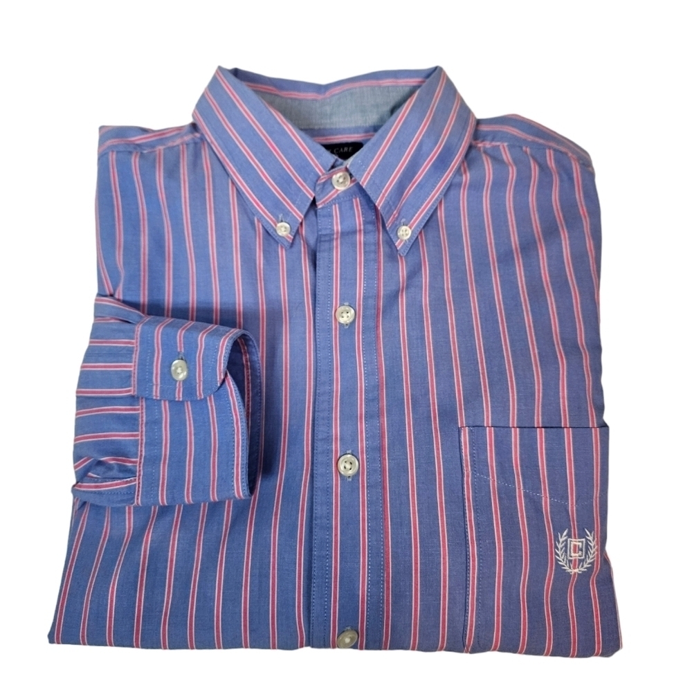 Chaps Purple & Pink Stripe Oxford Button Front Shirt Size Medium Men's O51